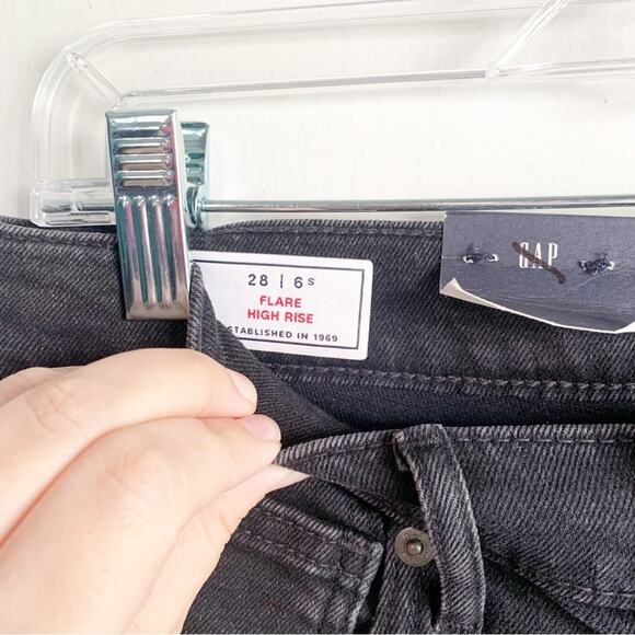 GAP High Rise Flare Stretch Denim Jeans Black Classic Style Size 28 Short New - Picture 7 of 11